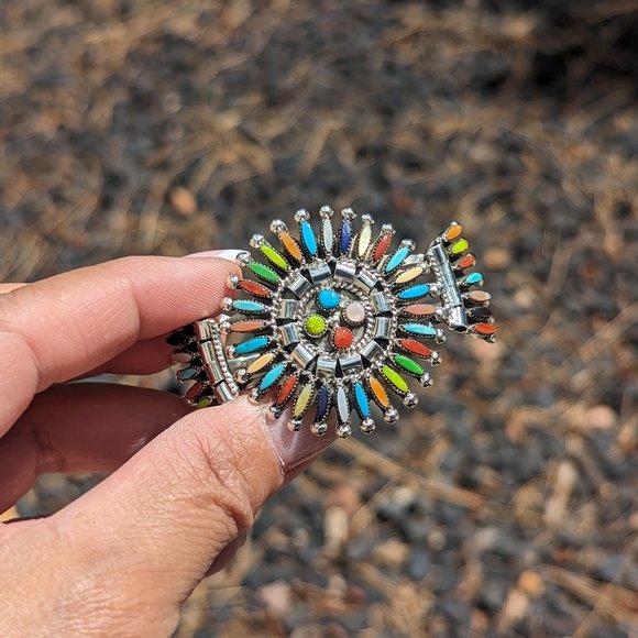 Zuni Petite Needle Point Bracelet Multi Stones Native American Signed  Sz 6.25** - Picture 7 of 10